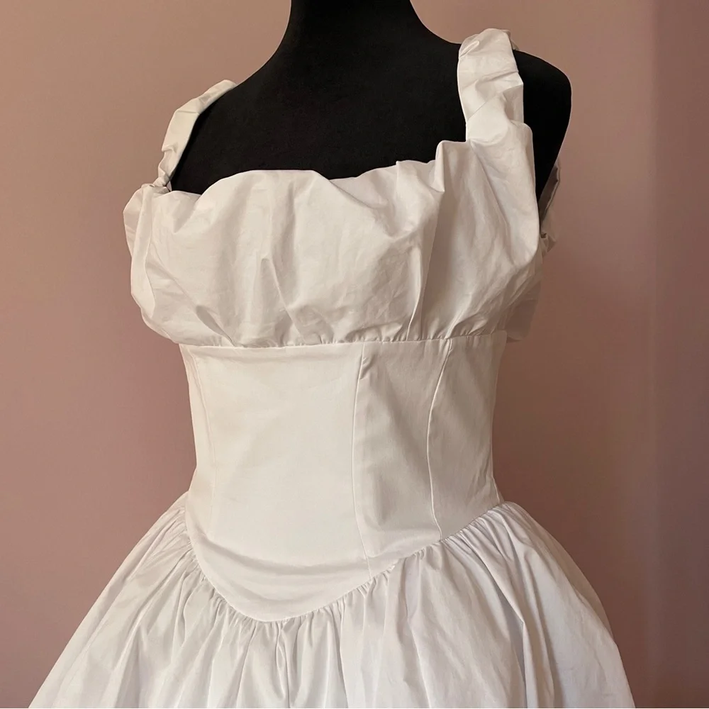 House of CB- Le Puff White Cotton Tulle Mini Dress Square Neck Romantic Size M